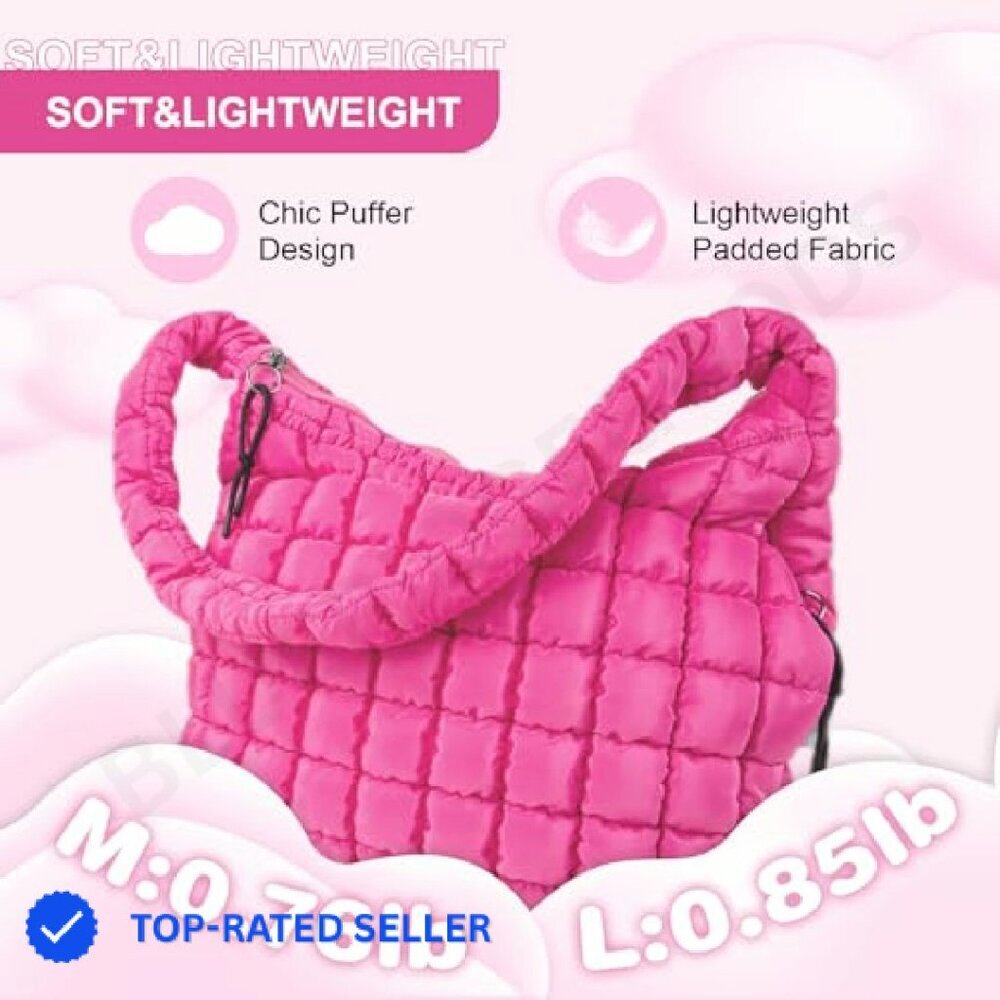 Quilted Puffer Tote Bag Lightweight Nylon Hobo Crossbody Shoulder Purse - Picture 6 of 8